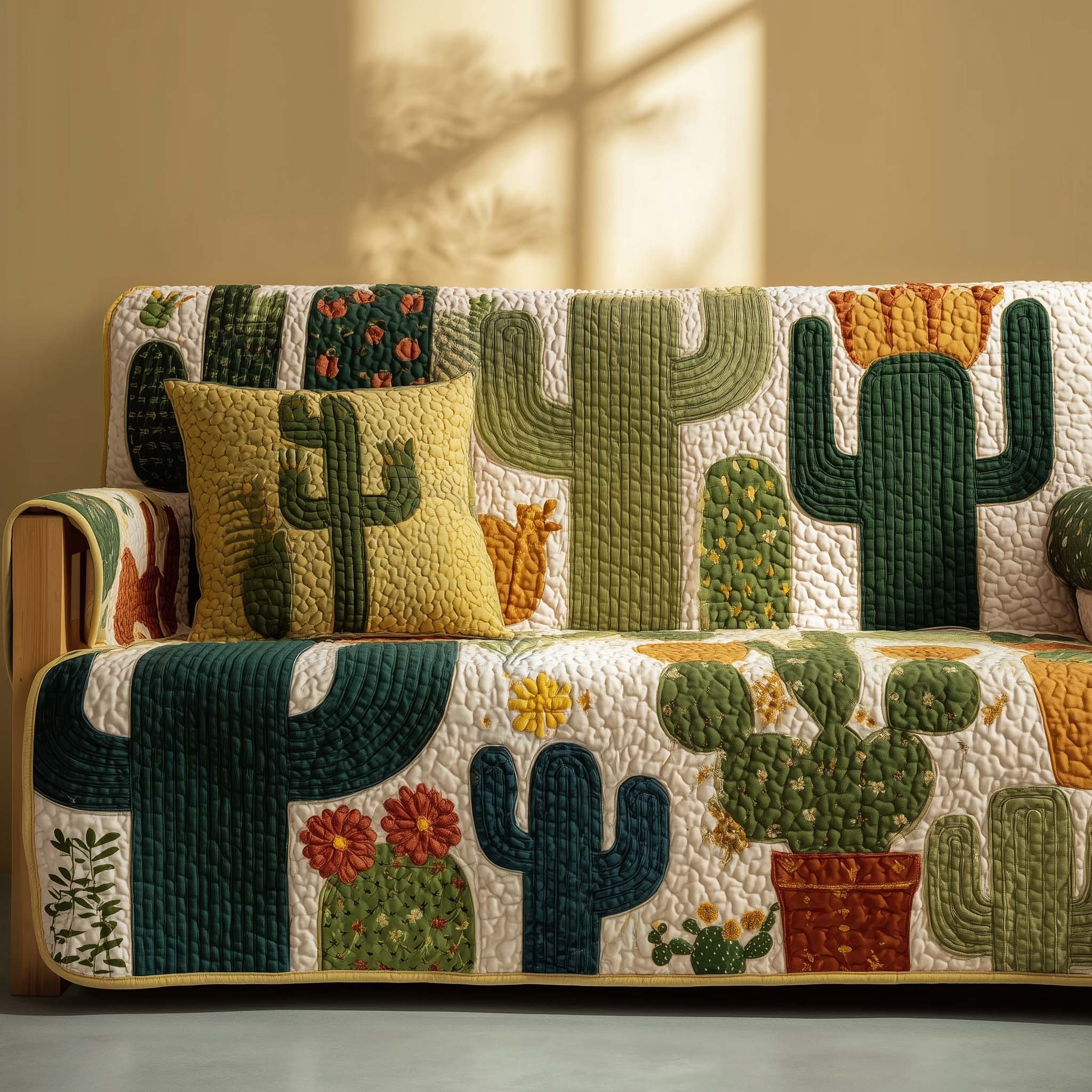 Cactus Blocks in Green and Yellow Sofa Cover