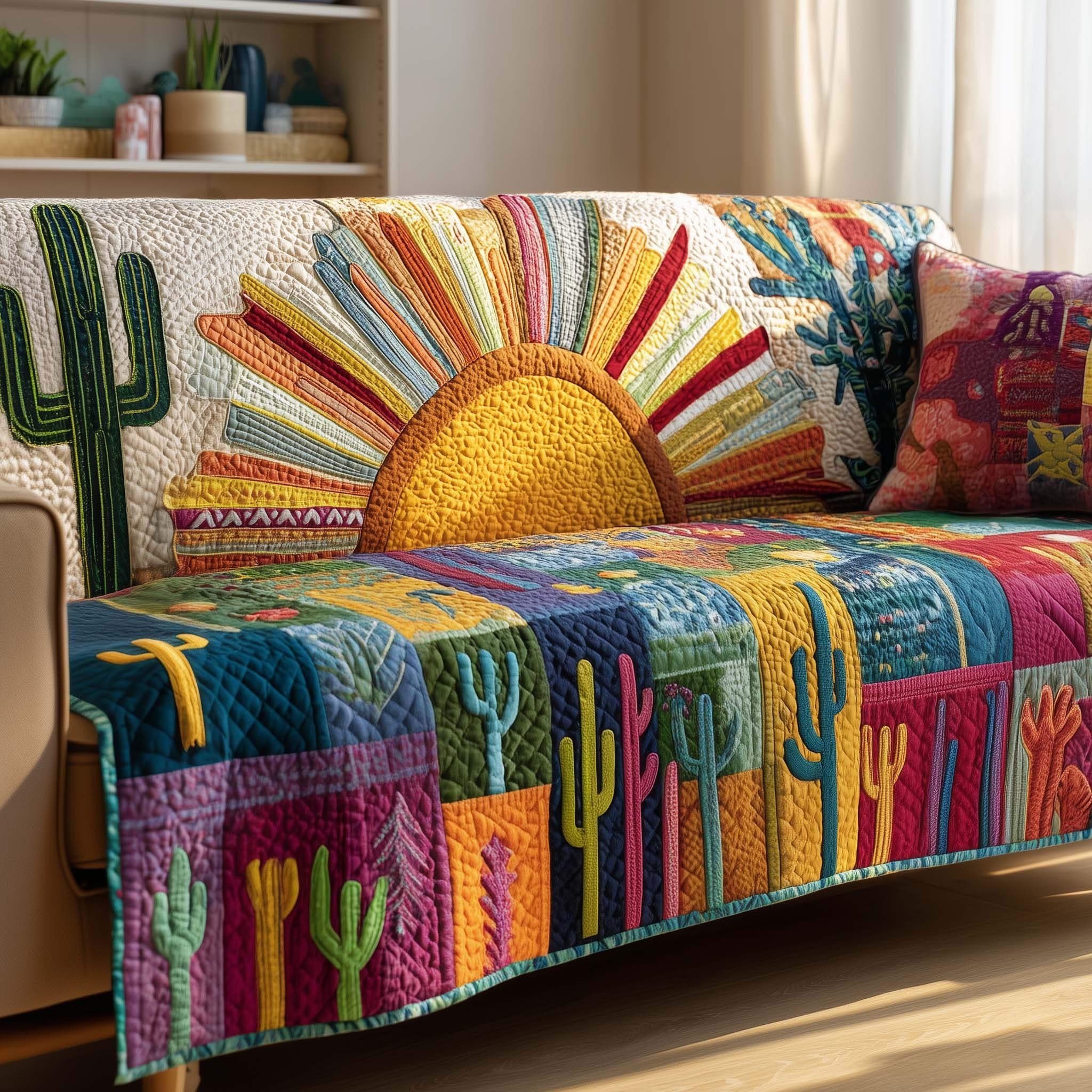 Sun Rising Over the Desert Blocks Sofa Cover