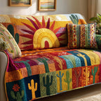 Rainbow Sun with Cactus Panels Sofa Cover