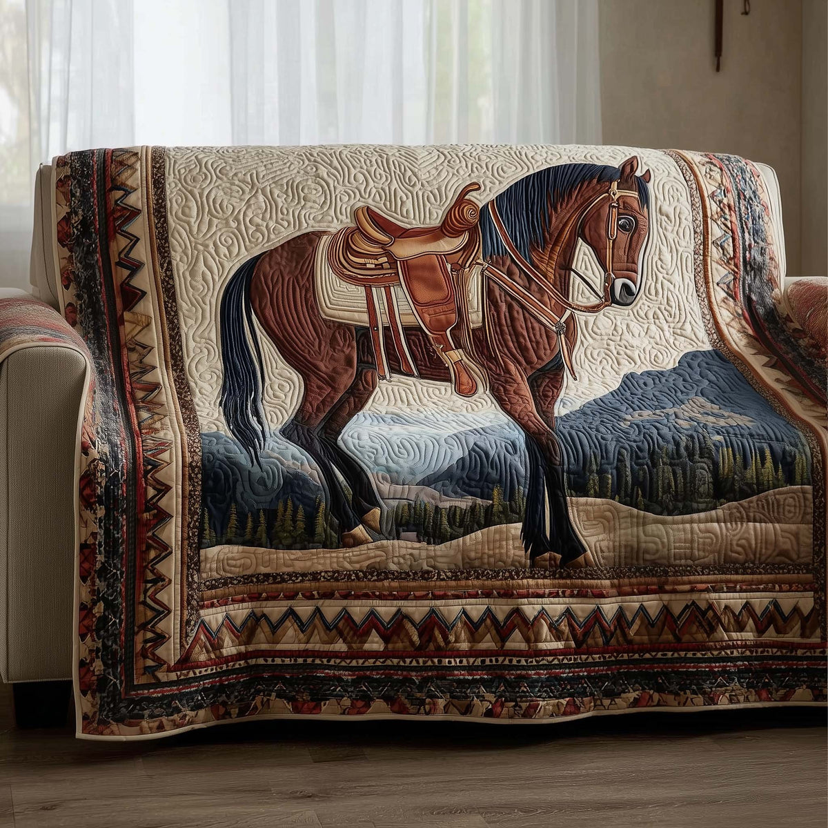 Horse Standing on the Woven Blanket Sofa Cover
