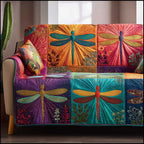 Dragonflies on Orange and Teal Blocks Sofa Cover