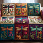 Dragonflies in Jewel Toned Garden Blocks Sofa Cover