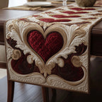 Deep Red Heart on Cream Carving Table Runner