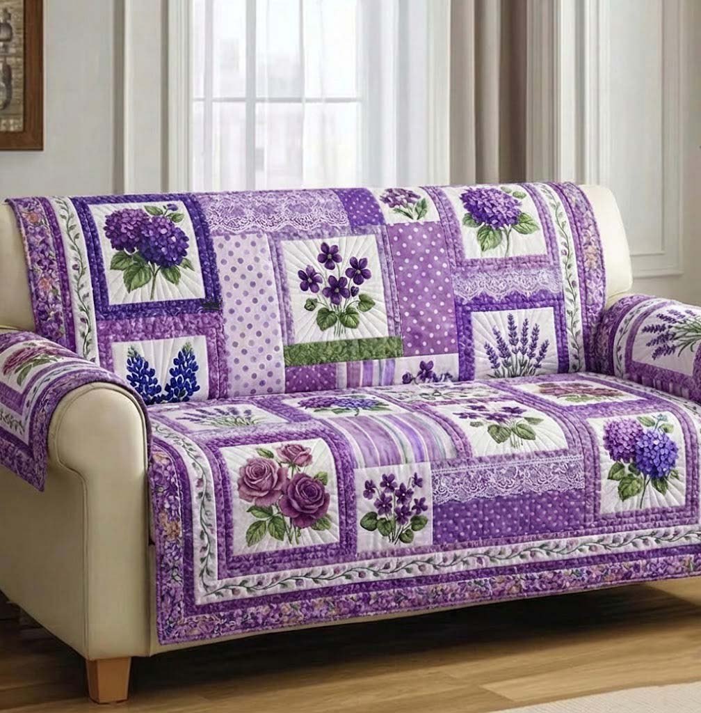 Purple Garden Blocks with Violets Sofa Cover