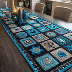 Turquoise Hanukkah Symbol Mosaic Squares Table Runner