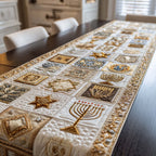 Cream and Gold Menorah Medallion Panels Table Runner