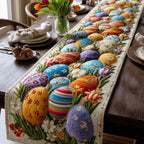 Colorful Eggs Among Spring Flowers Table Runner