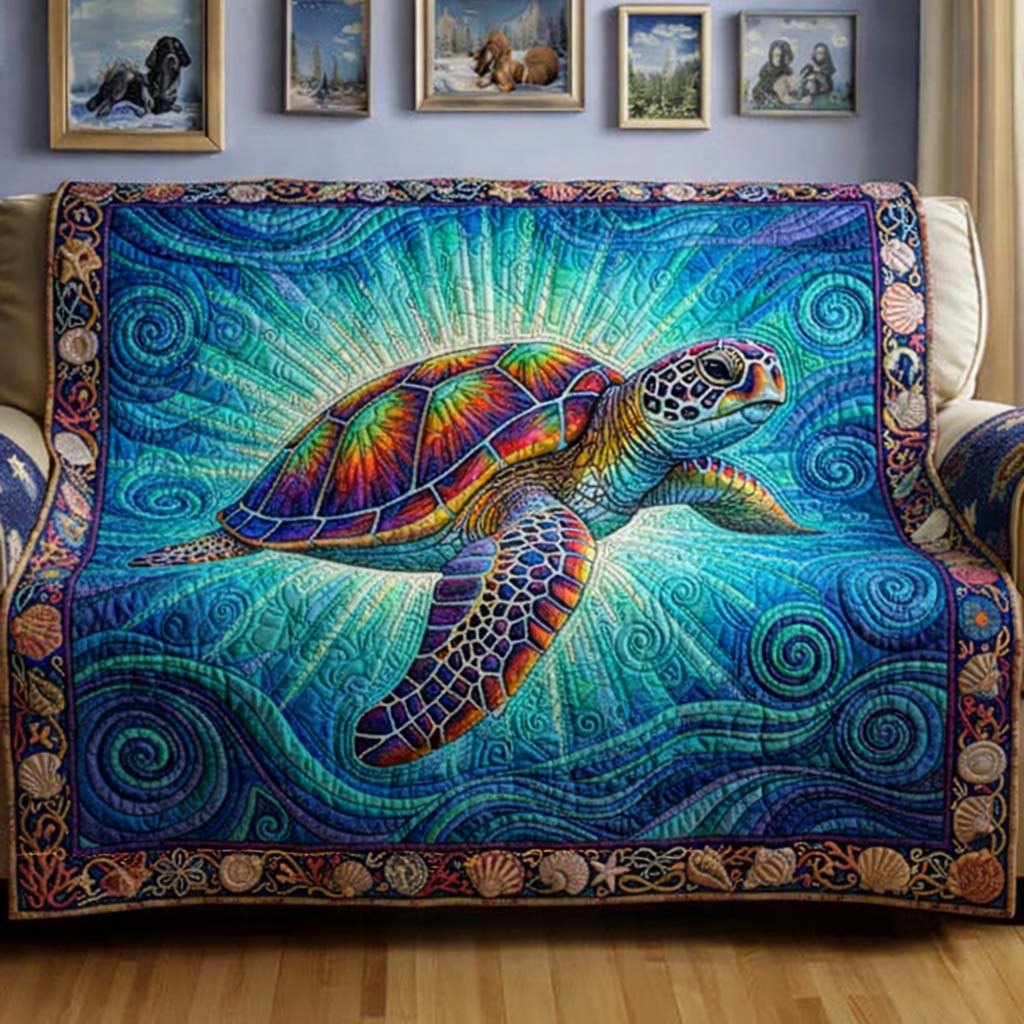 Rainbow Turtle in the Blue Depths Sofa Cover
