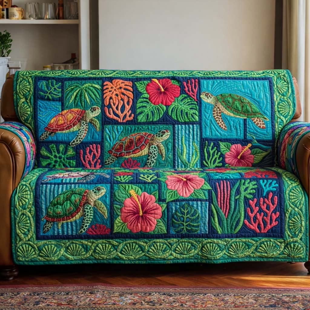 Turtles in Tropical Reef Blocks Sofa Cover