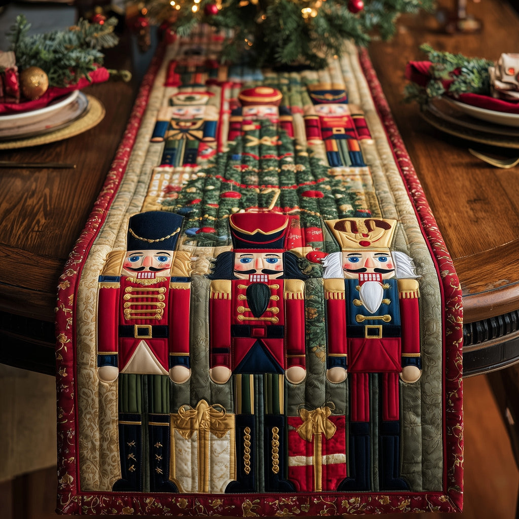 Red Nutcrackers with Gift Boxes Table Runner