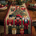 Red Nutcrackers with Gift Boxes Table Runner