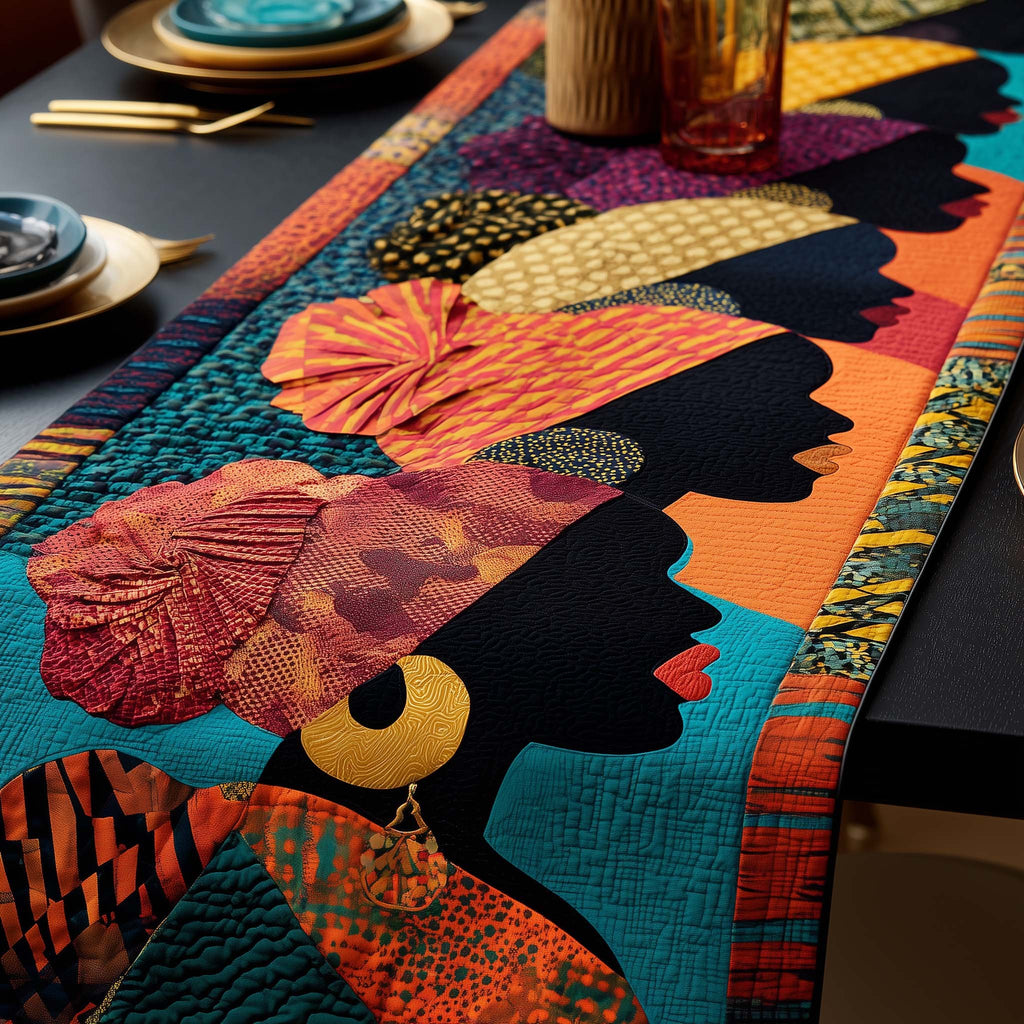 Orange Headwraps on Teal Patterns Table Runner