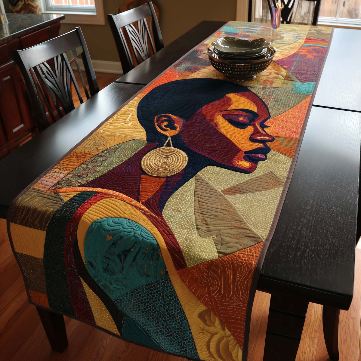Abstract Woman Profile in Bold Color Table Runner