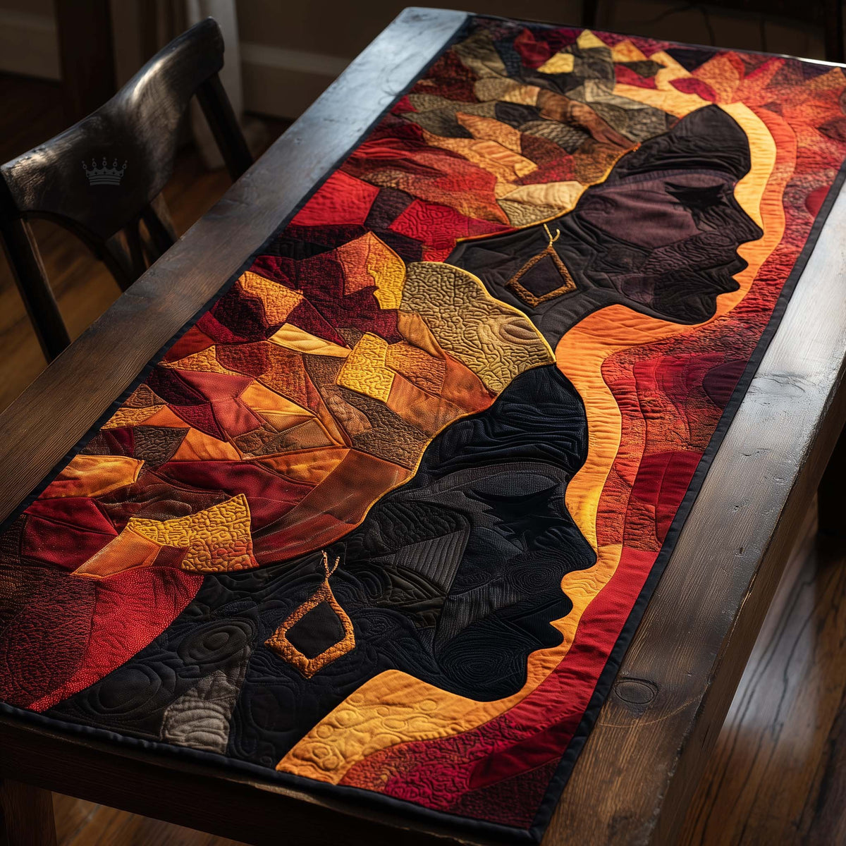 Amber Headwrap Profiles on Gold Table Runner