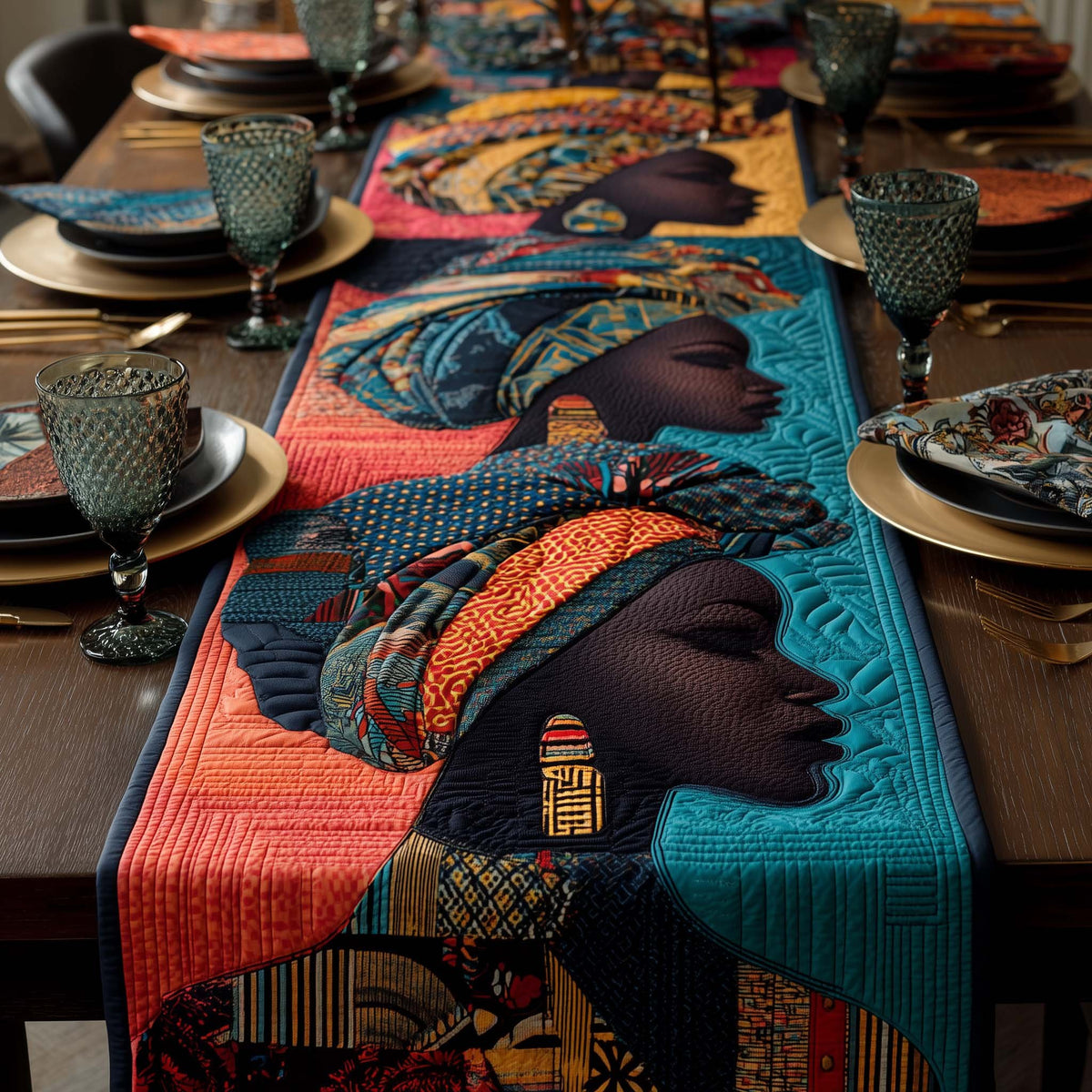 Braided Profiles on Red and Teal Table Runner