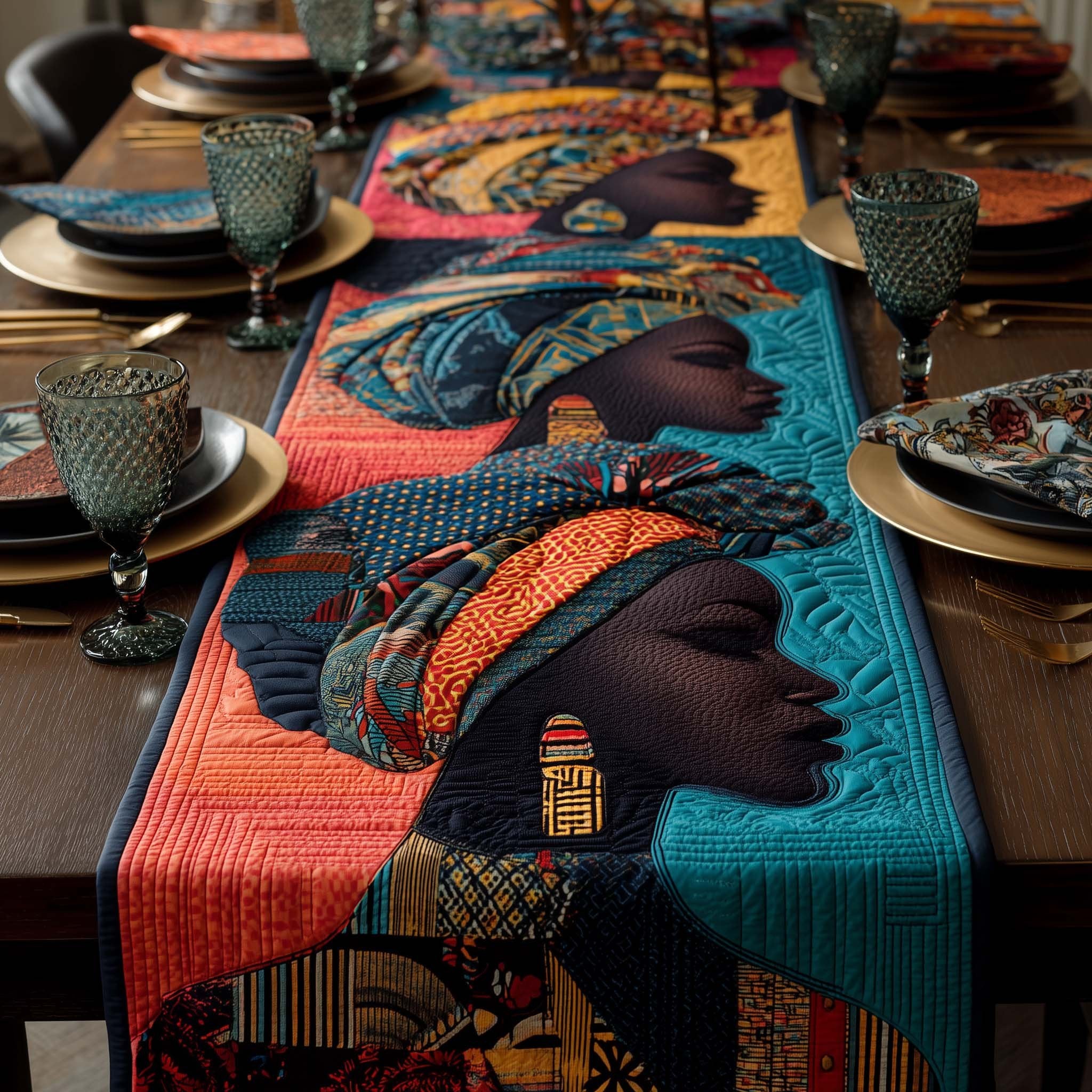 Braided Profiles on Red and Teal Table Runner