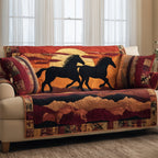 Two Horses in the Red Desert Dusk Sofa Cover