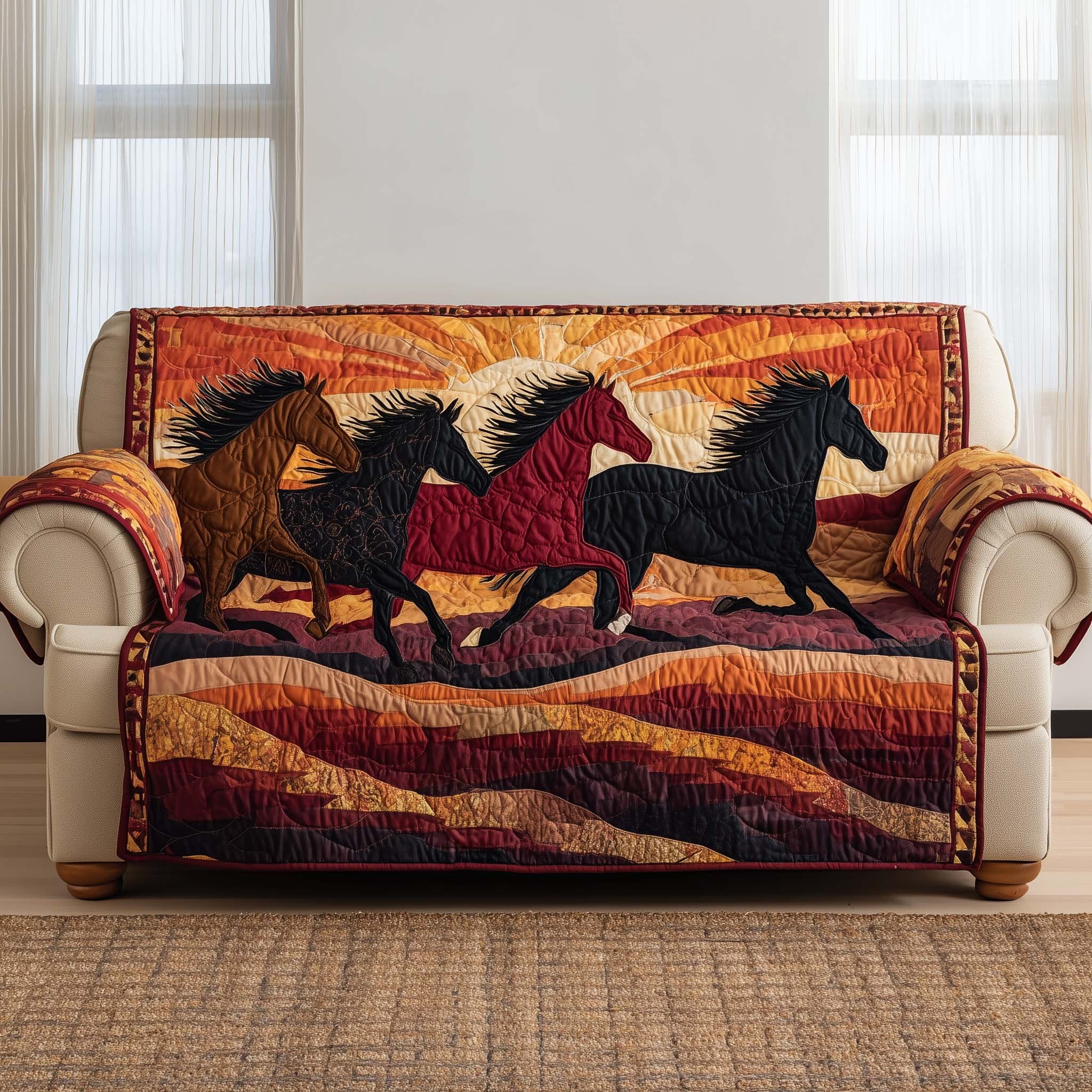 Horses Running Across the Sunset Ridge Sofa Cover