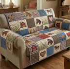 Horse and Barn Blocks in Cream Sofa Cover