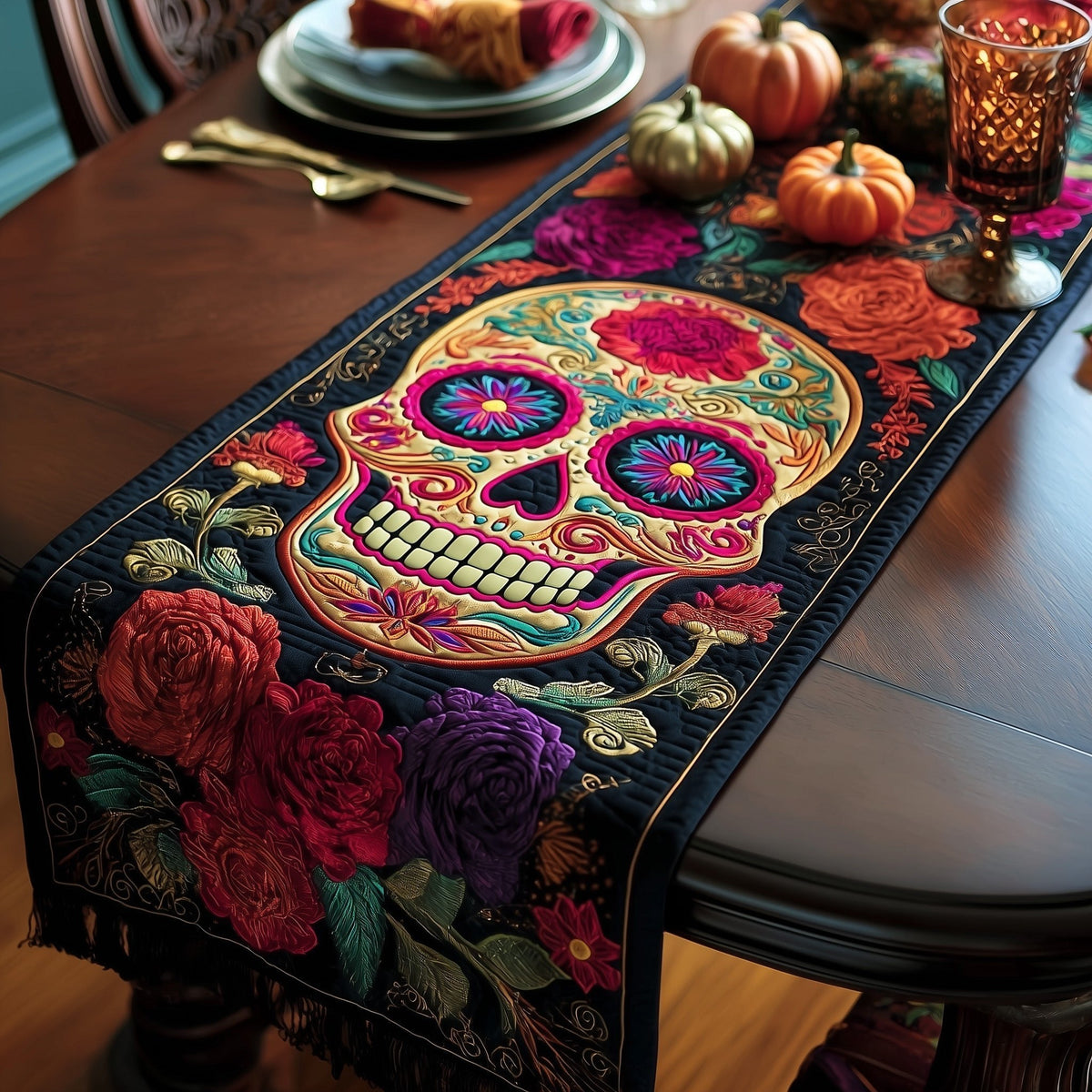 Sugar Skull with Dark Roses Table Runner