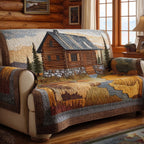 Log Cabin with a Stone Chimney in Autumn Sofa Cover