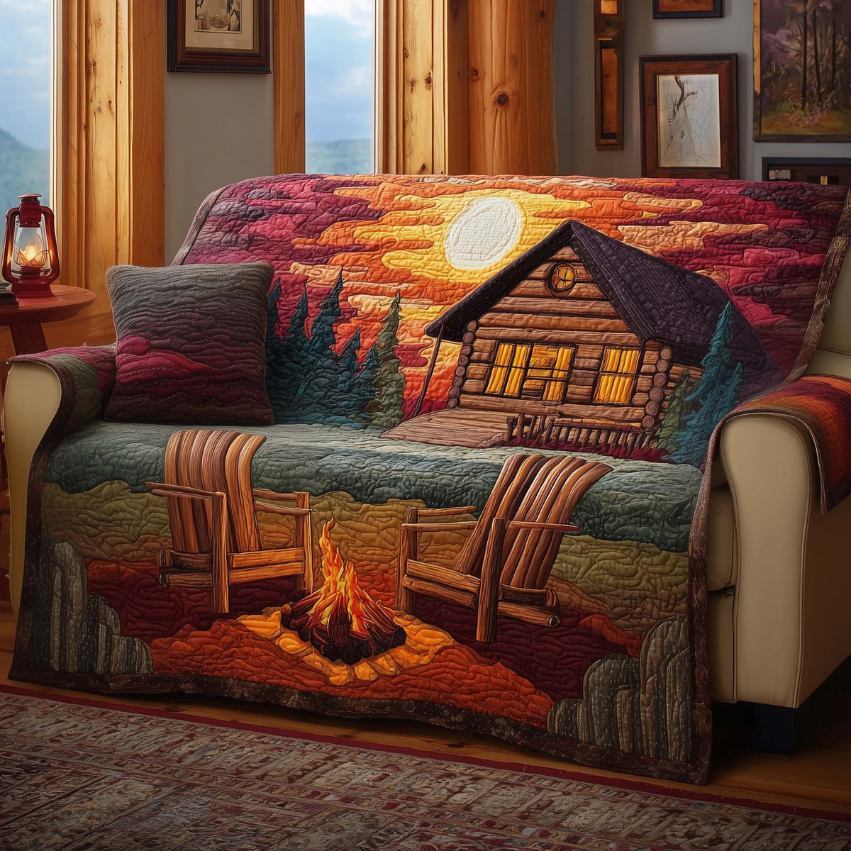 Chairs Around the Fire at Sunset Sofa Cover