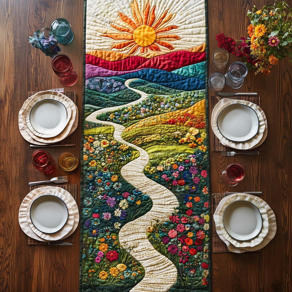 White Path Across the Green Meadow Table Runner