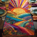 Rainbow Sunrise Over Rolling Hills Table Runner