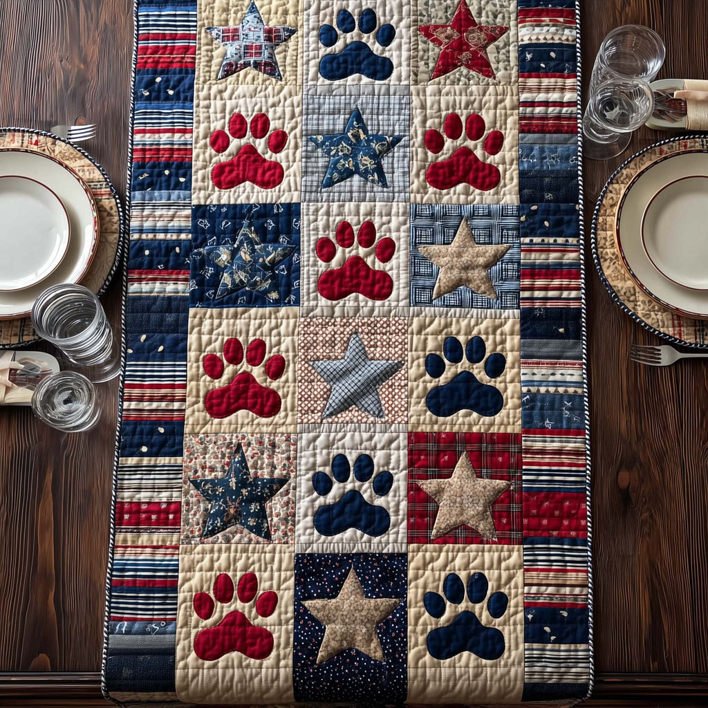Paw Prints and Stars Patchwork Table Runner