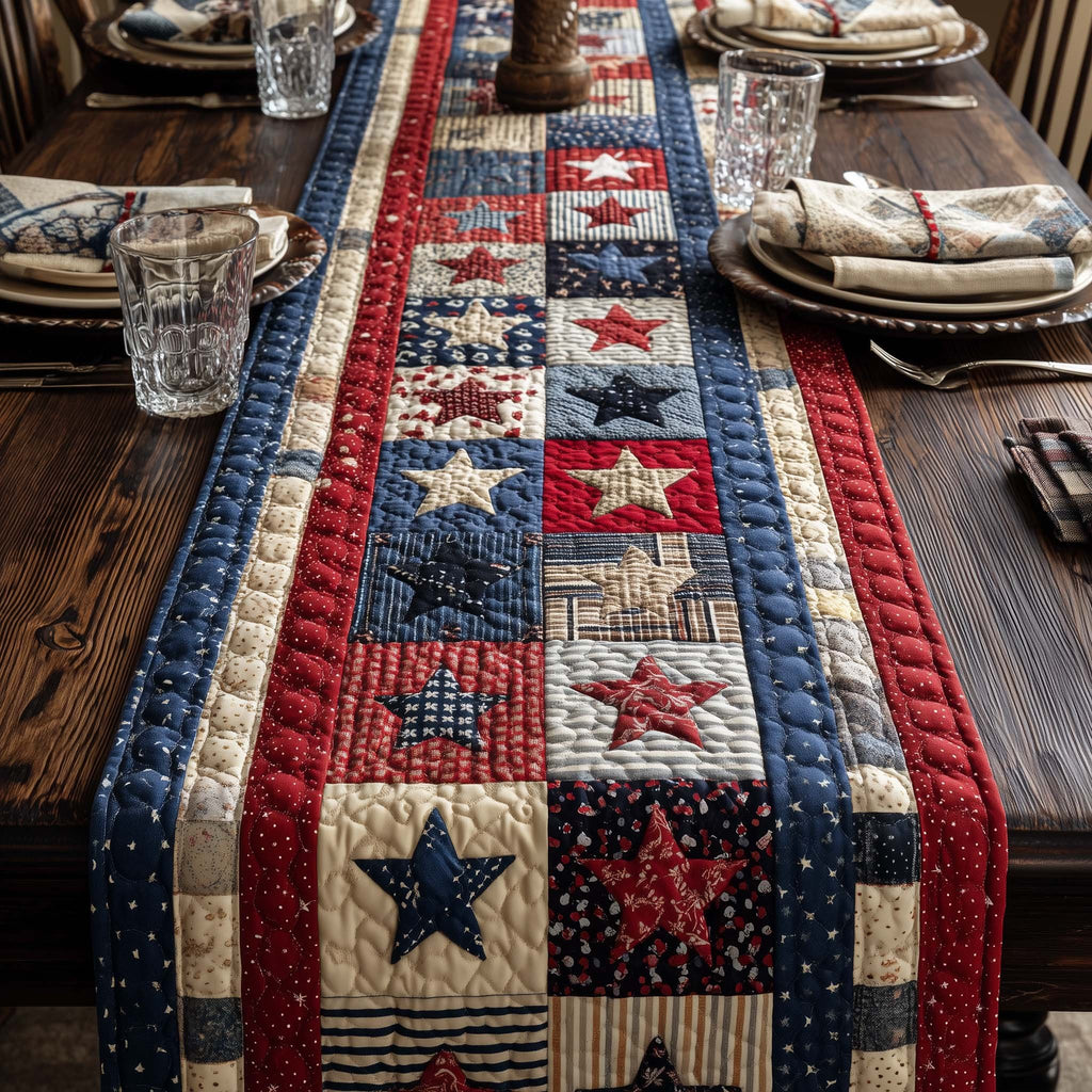 Red and Blue Star Blocks Table Runner