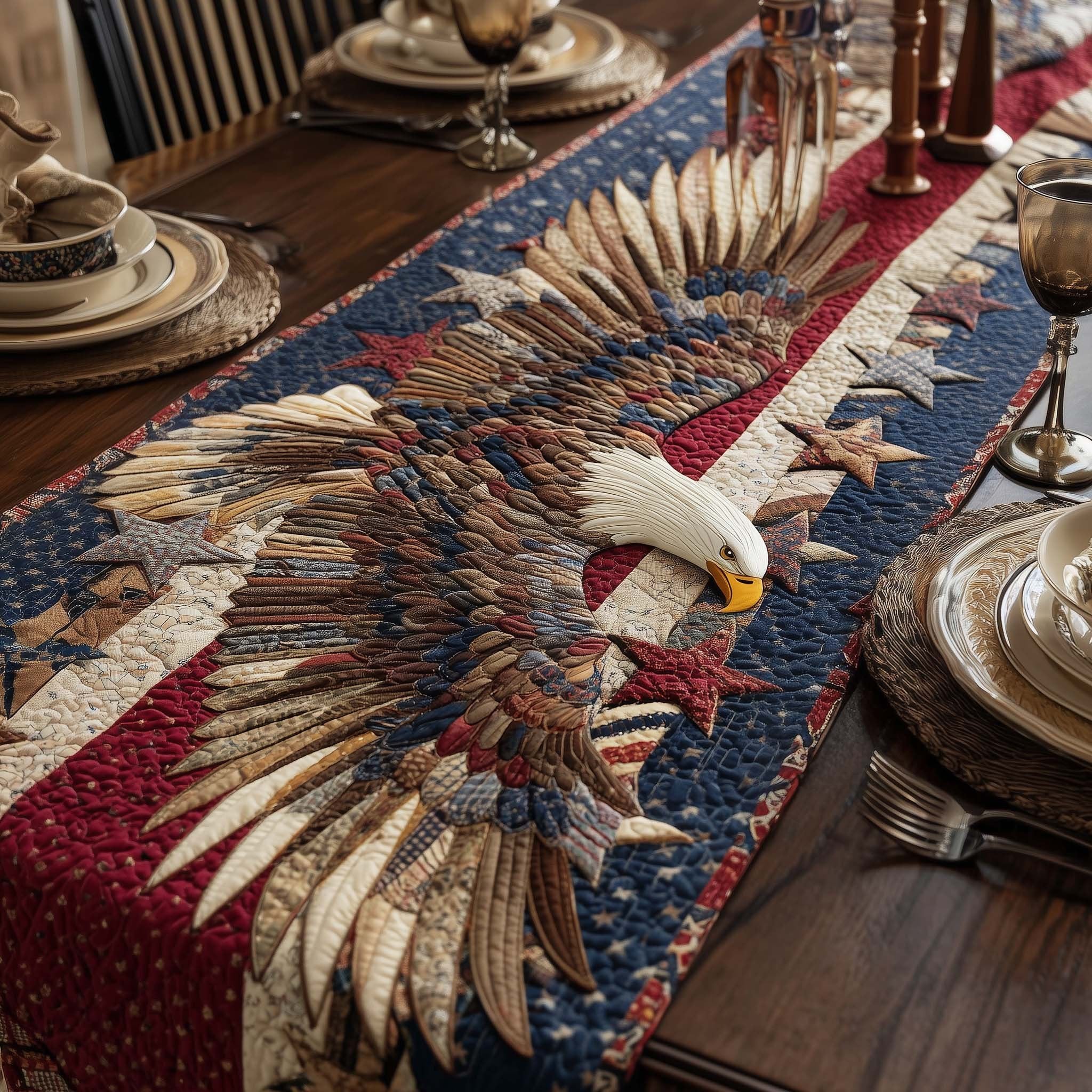 Eagle over Red and Blue Stripes Table Runner