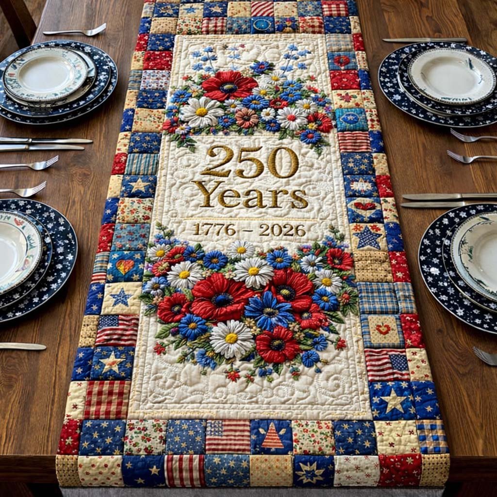 250 Years with Poppy Wreath Table Runner