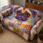 Pug on the Bright Patchwork Sofa Cover