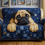 Pug on Blue Starry Squares Sofa Cover