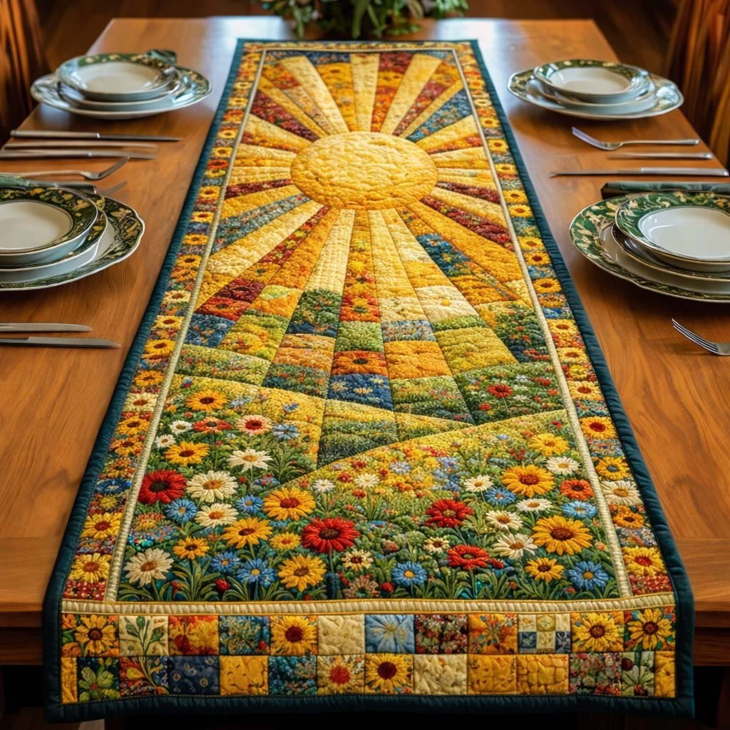 Sunburst over Yellow Flower Field Table Runner