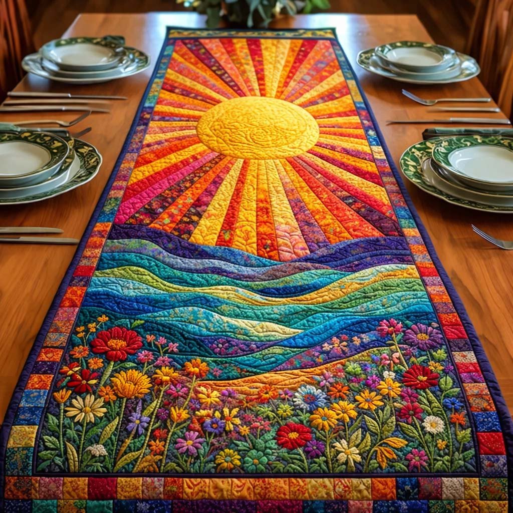 Sun over Rainbow Wave Fields Table Runner