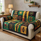 Adinkra Symbols on Green and Gold Blocks Sofa Cover