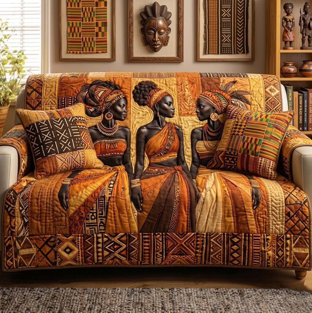 Three Women in Golden Robes Sofa Cover