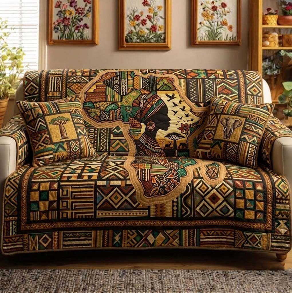 Continent Map Among Tribal Blocks Sofa Cover