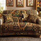 Continent Map Among Tribal Blocks Sofa Cover