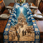Crowd Crossing Between Towering Waves Table Runner