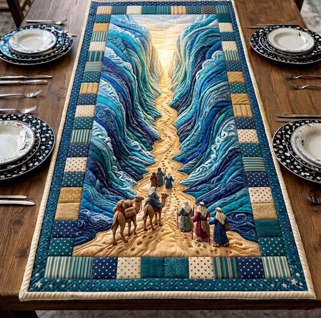 Camel Caravan on Sandy Path Table Runner