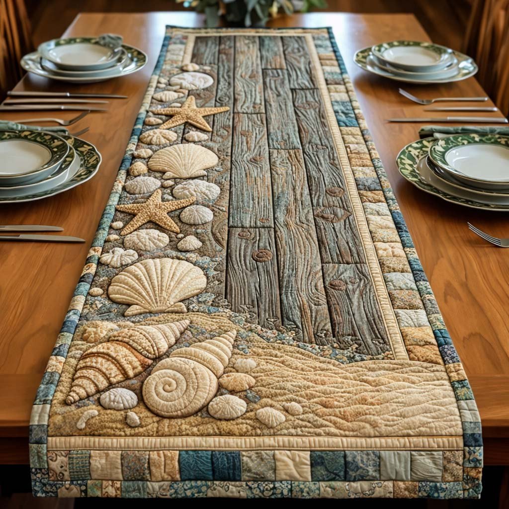 Shells on Weathered Driftwood Table Runner