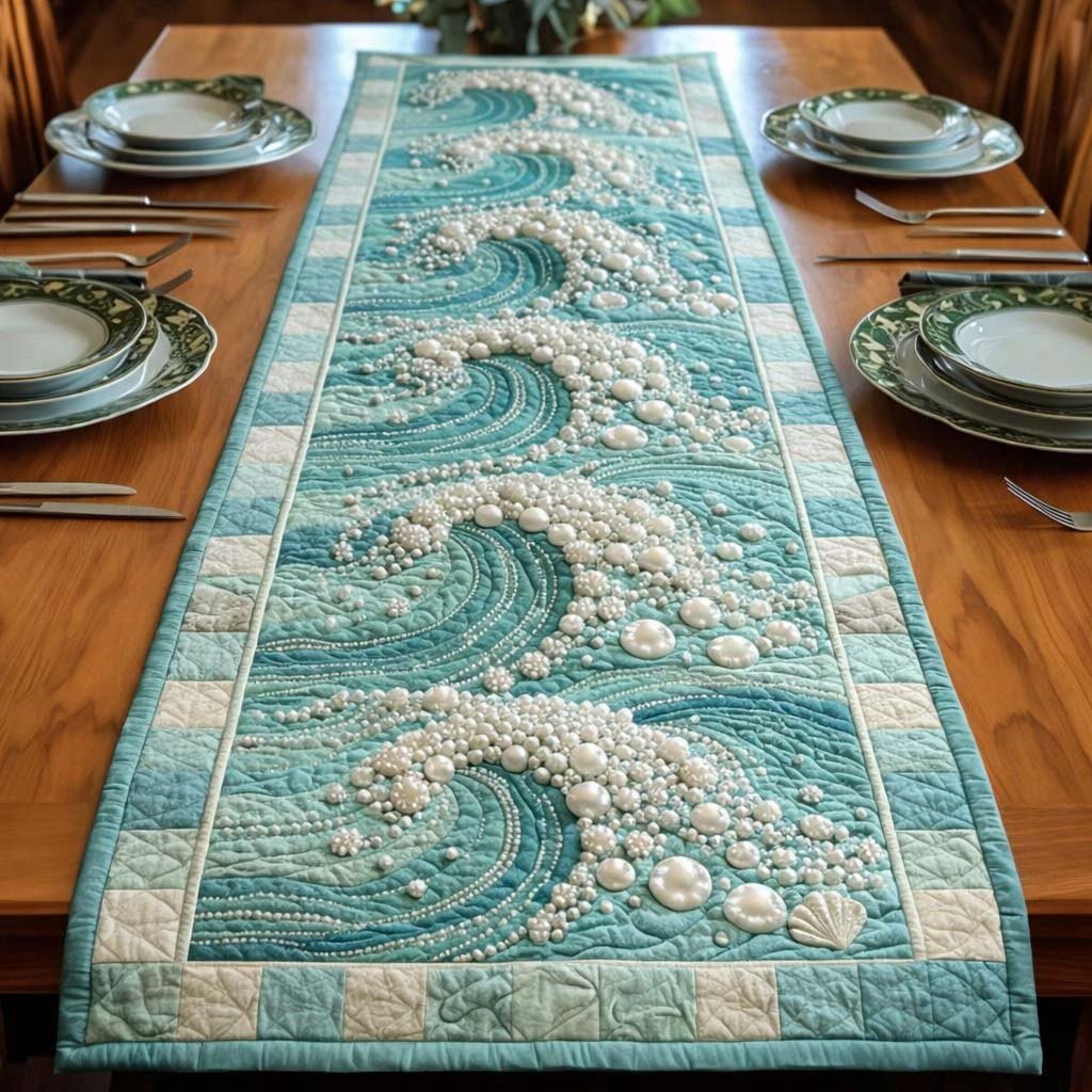 Pale Wave with Foam Bubbles Table Runner