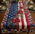 Red Roses with Stars and Stripes Table Runner