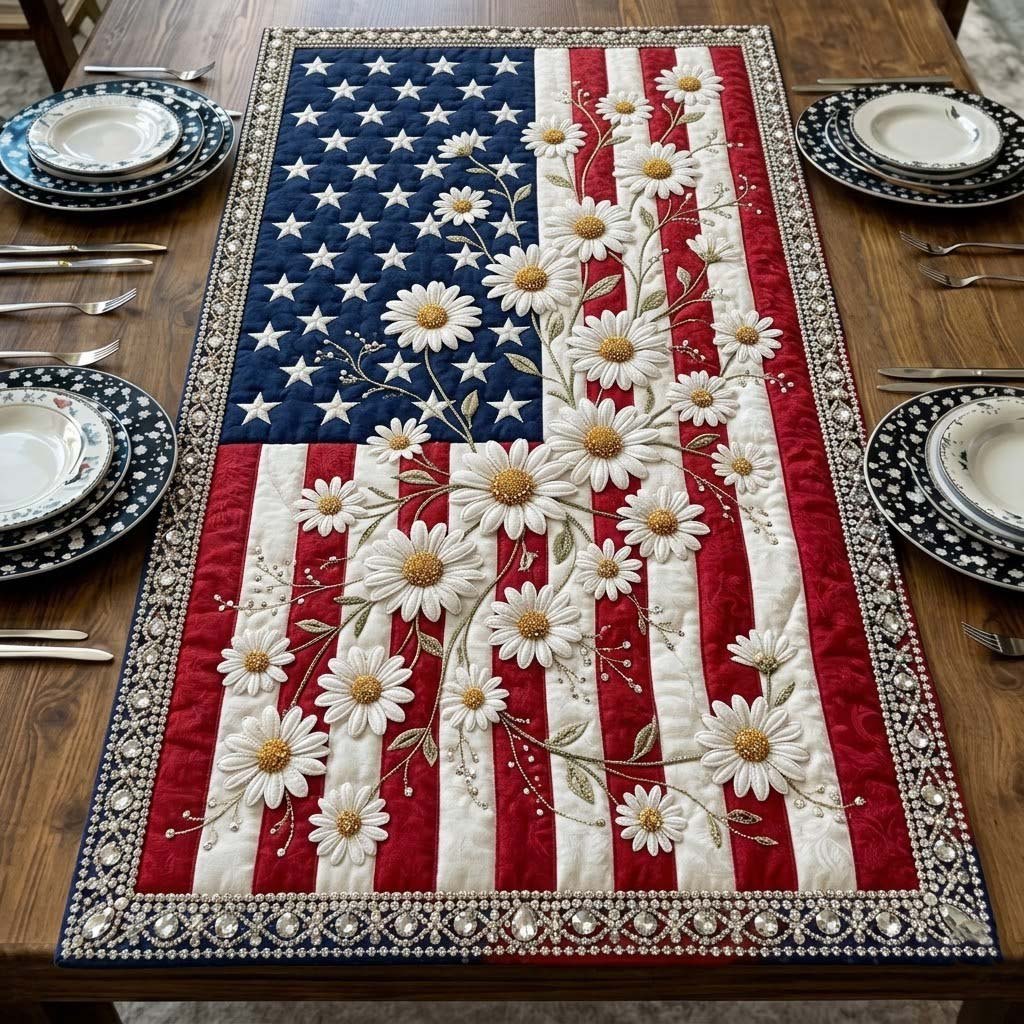 White Daisies on the Flag Table Runner