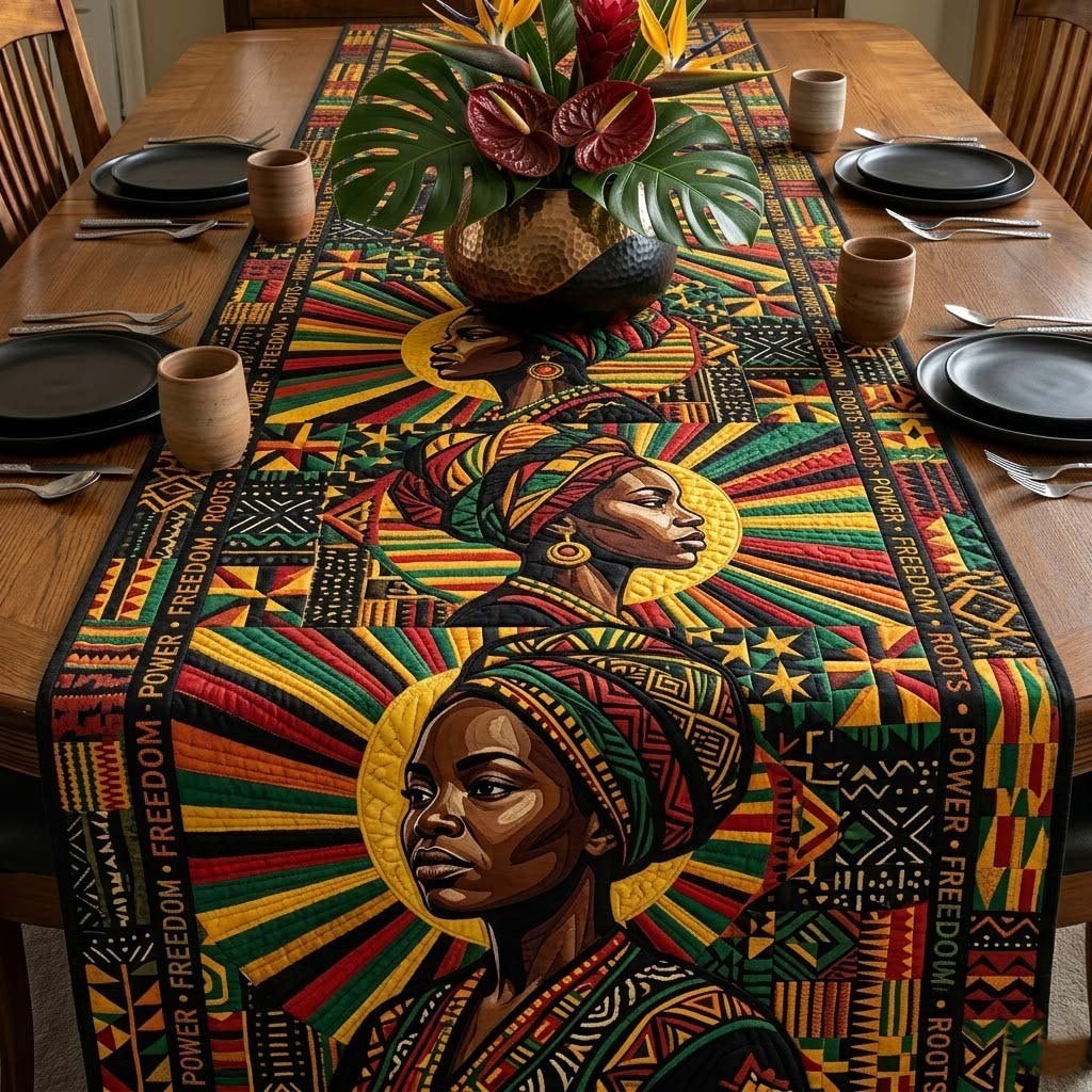 Woman with Golden Halo Rays Table Runner