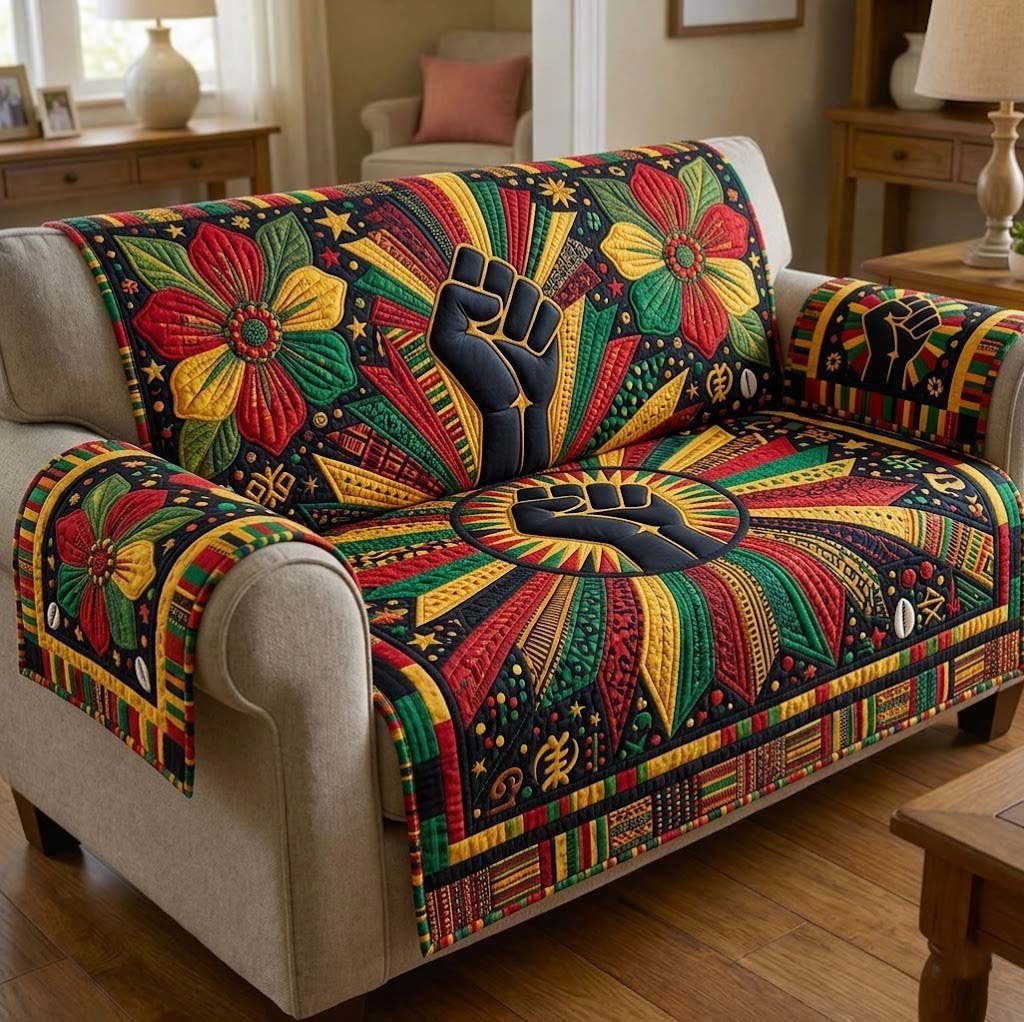 Raised Fist on Kente Colours Sofa Cover