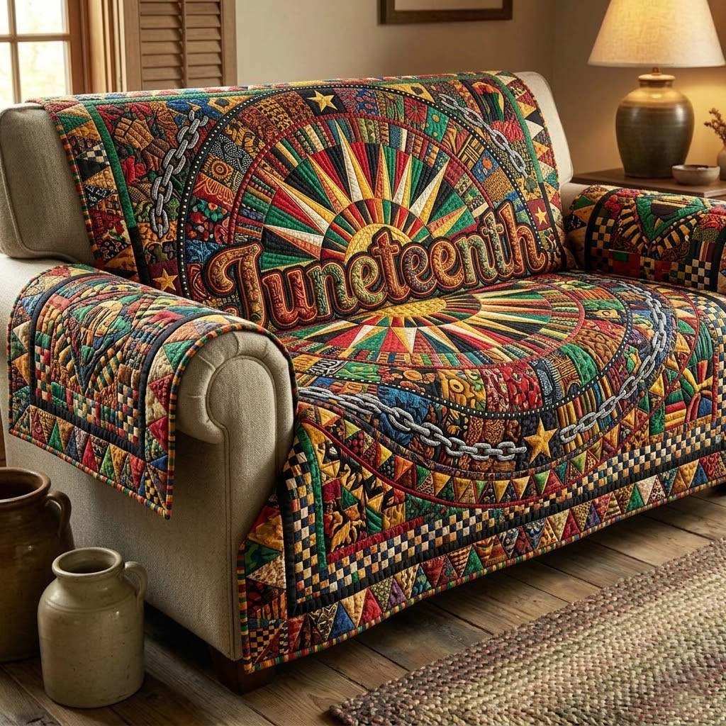 Juneteenth Sunburst and Broken Chain Sofa Cover
