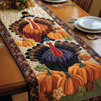 Pilgrim Hat Turkey with Pumpkins Table Runner